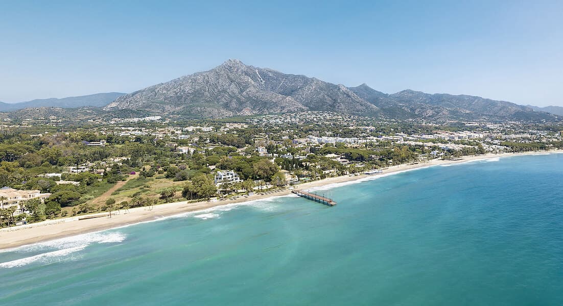 Aerial view of the Costa del Sol coastline near Marbella