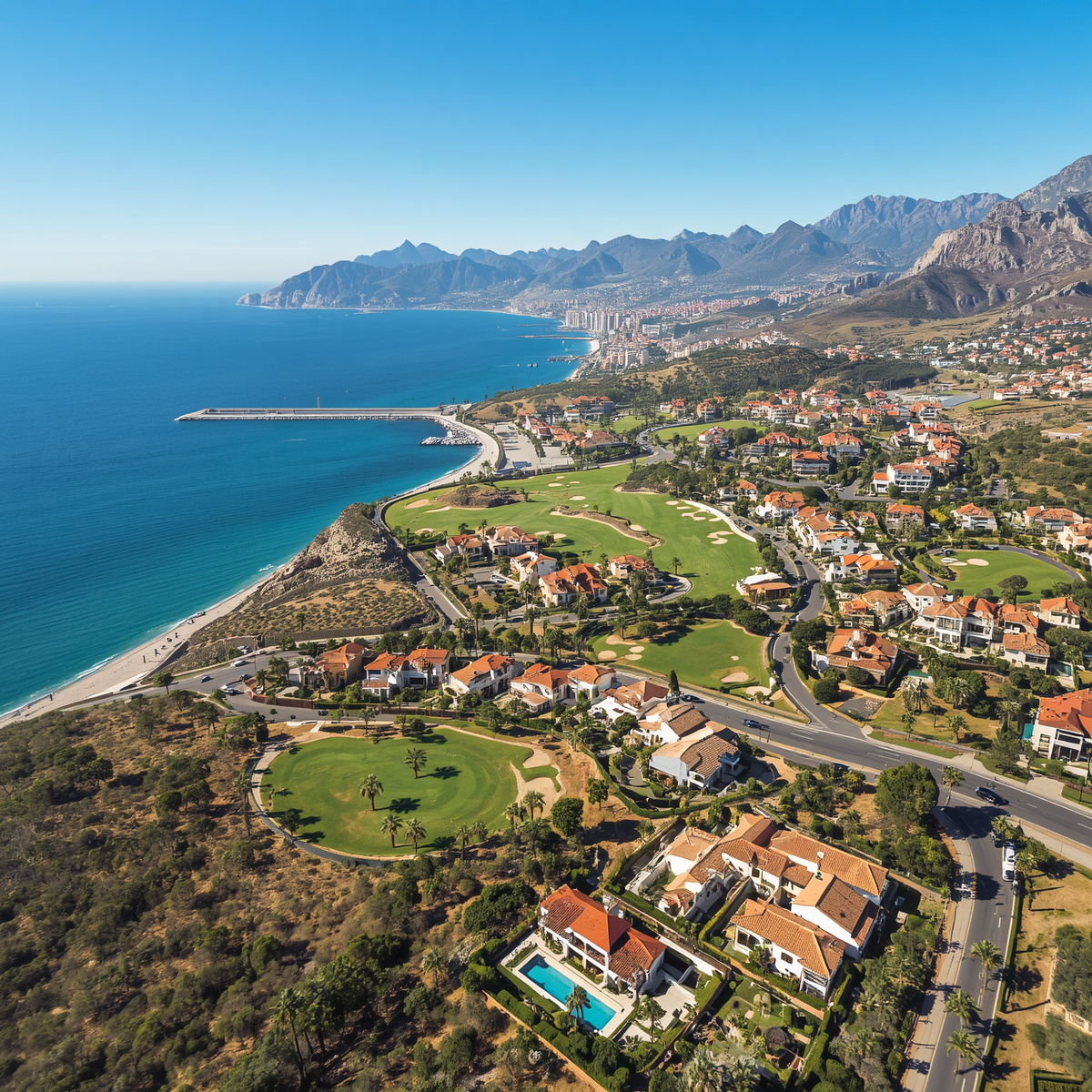 Aerial view of the Costa del Sol coastline near Marbella