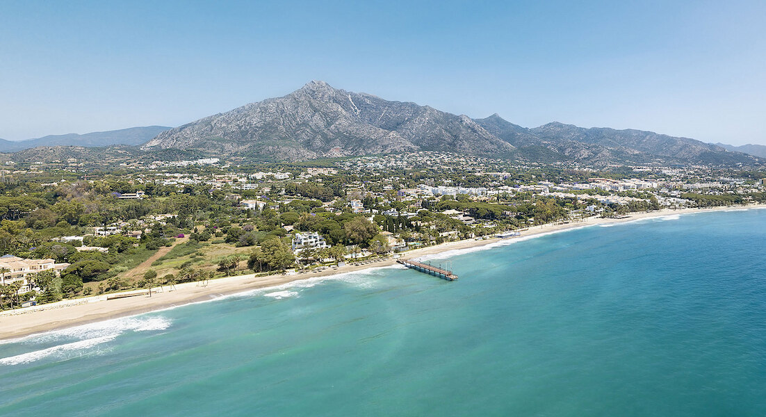 Aerial view of the Costa del Sol coastline near Marbella